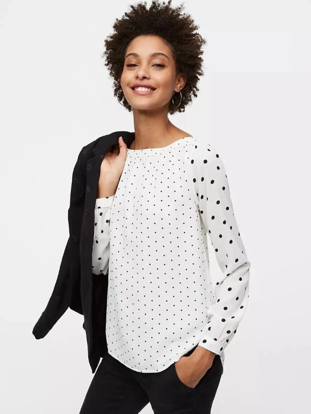 NWT Ann Taylor LOFT Womens Size Small Black White Mixed Polka Dot Blouse Top NEW